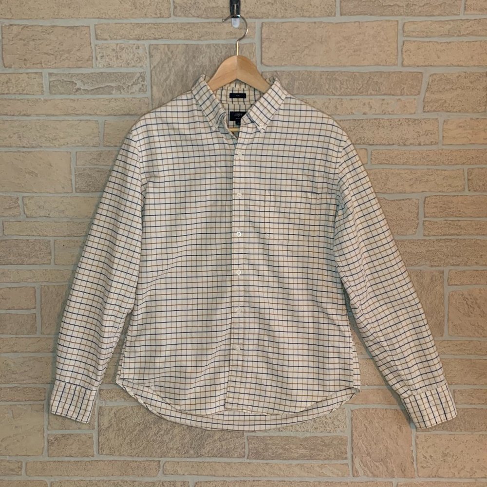 J. Crew Navy Tan Stripe on Cream Slim Oxford Shirt